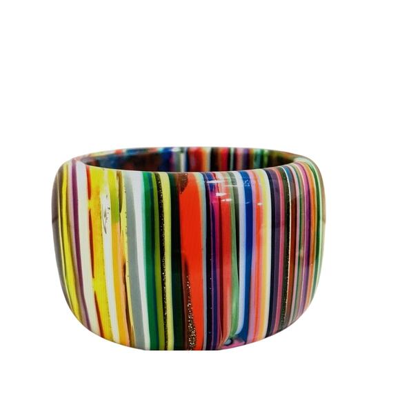 Carlos Sobral, Brazil, RARE! Signed Wide Rainbow Stripe Resin Bangle Bracelet - Picture 3 of 14